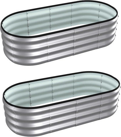4x2x1 ft Oval Galvanized Metal Raised Garden Beds, Thickened Rust-Proof Flower Beds, Outdoor Plant Planter Boxes(Silver, 2PCS)