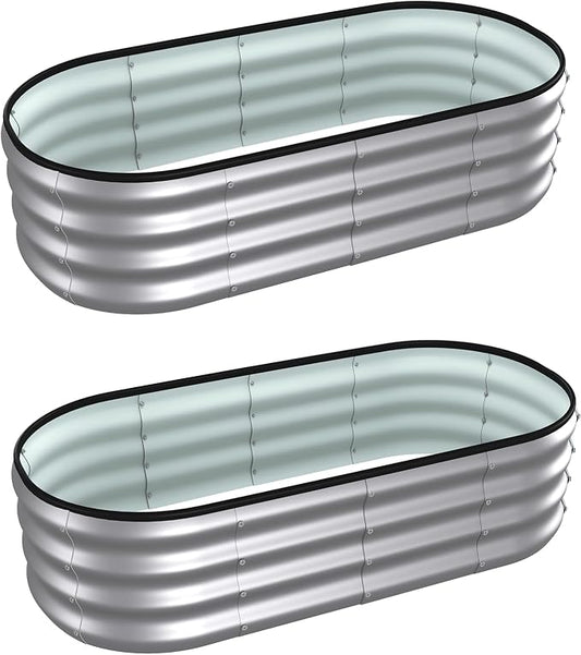 4x2x1 ft Oval Galvanized Metal Raised Garden Beds, Thickened Rust-Proof Flower Beds, Outdoor Plant Planter Boxes(Silver, 2PCS)