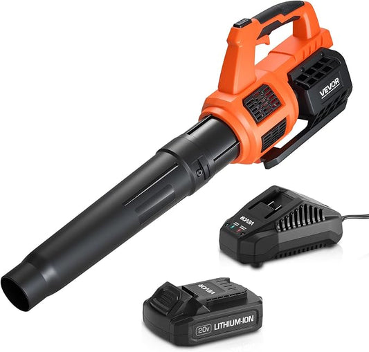 VEVOR 20V Cordless Leaf Blower with Brushless Motor, 450 CFM/110 MPH, Battery Powered Electric Leaf Blowers for Lawn Care with 2.0Ah Battery and Fast Charger