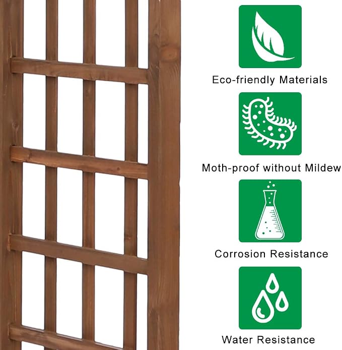 Outvita 7Ft Dark Brown Wooden Garden Arbor Arch Trellis | Heavy duty wood pergola archway for climbing roses vines, perfect for patio lawn courtyard wedding ceremony decor