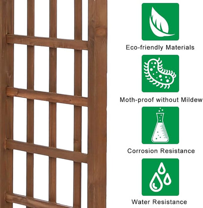 Outvita 7Ft Dark Brown Wooden Garden Arbor Arch Trellis | Heavy duty wood pergola archway for climbing roses vines, perfect for patio lawn courtyard wedding ceremony decor