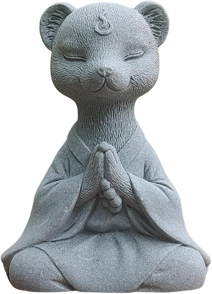 livelyfish Meditating Fox Buddha Statue Aquarium Zen Yoga Animal Figurines Sandstone Sculpture for Fish Tank Garden Tabletop Decor (S2)