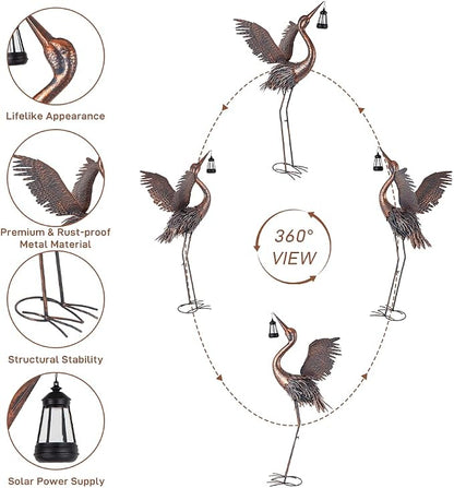 Crane Garden Statues with Solar Ligh for Outside, 43" Metal Heron Yard Art & Garden Sculptures - Large Outdoor Decor for Patio, Backyard, Pond, Lawn Ornaments