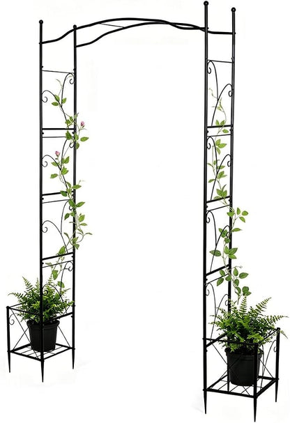 Metal Garden Arbors 93" Thickened Arch Trellis for Climbing Plants | Outdoor Arbor with Planter Box Rustproof Trellises Grapes Rose Wedding Arched Entrance Backdrop Stand Party Event Decoration