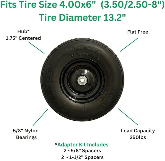 Easy Fit 4.00-6 Flat-Free Wheel Assembly for Residential Wheelbarrow