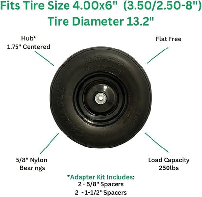 Easy Fit 4.00-6 Flat-Free Wheel Assembly for Residential Wheelbarrow
