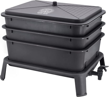 Worm Nerd WN40 4-Tray Worm Composting Bin Kit with Coco Coir Brick for Recycling Food Waste, Worm Castings, Worm Tea, Vermiculture and Vermicomposting
