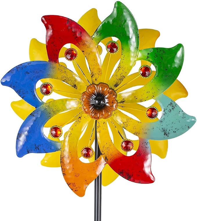 Stargarden Wind Spinner, Colorful Metal Wind Sculptures & Spinners | Double Pinwheels, 63*13"Windmills for Yard and Garden