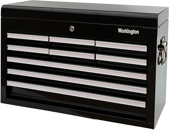 Workington Professional Industrial Portable Metal Tool Chest with 9 Drawers, 26" 9-Drawer Tool Chest Cabinet with Ball Bearing Drawer Slides, Steel Tool Storage Box Organizer 4016 Black