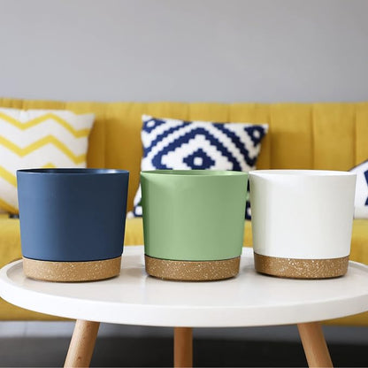 ZMTECH Set of 6 Self Watering Plastic Plant Pots, 6.5in Diameter x 6.1in Height, Modern Decorative Flower Pots for Indoor Outdoor House Plants, Succulents, Flowers (White+Green+Blue)