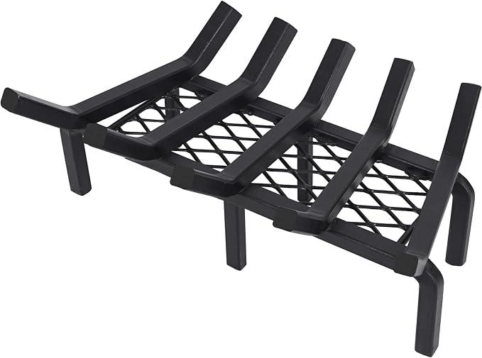 17 Inch Fireplace Grate with Ember Retainer,Cast Iron Fireplace Log Grate,Fireplace Log Holder,Heavy Duty Solid Steel Fireplace Wood Holder,Wood Stove Wrought Rack for Indoor Hearth Outdoor Fireplace