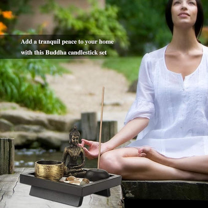Zen Garden Set Buddha Statue Incense Burner Stick Candle Holder Ornament | Incense Holder for Yoga Meditaion Home Table Decor Gift