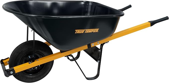 True Temper Wheelbarrow with Pneumatic Tire and Steel Handles, 6 Cu. Ft
