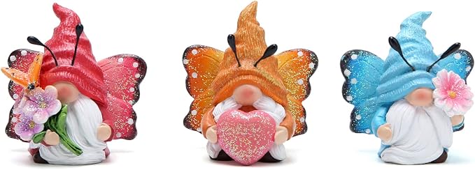 Hodao Spring Butterfly Gnomes Decorations Indoor Home Decor Scandinavian Tomte Elf Decor Gifts 3pcs Summer Resin Butterfly Elf Dwarf Kitchen Tiered Tray Decor