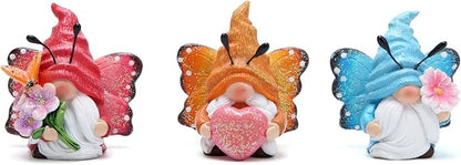 Hodao Spring Butterfly Gnomes Decorations Indoor Home Decor Scandinavian Tomte Elf Decor Gifts 3pcs Summer Resin Butterfly Elf Dwarf Kitchen Tiered Tray Decor