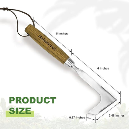 Haliaeetus Crack Weeder, L-Shape Stainless Steel Crevice Weeding Tool, Comfortable Grip Wood Handle Paver Weeder, 11'' Sidewalk Weed Removal Tool for Garden Lawn, Bricked Patio and Terrace Paving Moss