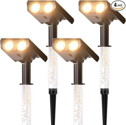 Solar Spotlights Outdoor Waterproof- 2 IN 1 Solar Spot Lights Outdoor with 2 Lighting Modes & PC Light Guide Column for Garden Yard Pathway | Warm Yellow 3000k Spotlights | IP65 Waterproof | 4 Pack