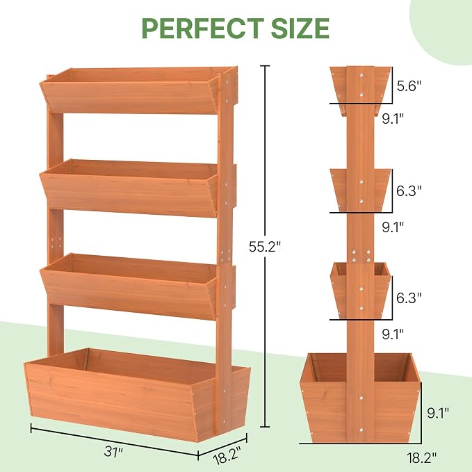 Suteck Raised Garden Bed, Vertical Wooden Raised Garden Bed, 4 Tier Garden Planters Freestanding Plant Stand Flower Rack Wooden Planter Box For Plants Flowers Herbs Vegetables Indoor Outdoor Gardening