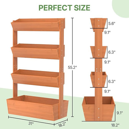 Suteck Raised Garden Bed, Vertical Wooden Raised Garden Bed, 4 Tier Garden Planters Freestanding Plant Stand Flower Rack Wooden Planter Box For Plants Flowers Herbs Vegetables Indoor Outdoor Gardening