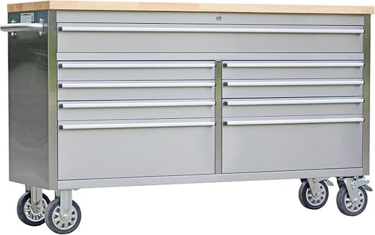 GarveeTech 61 in Tool Chest, Tool Box Mobile 9 Drawers Storage Rolling Cabinet with Wheels Lock Key Locking System Drawer Liners for Garage Warehouse Repair Shop