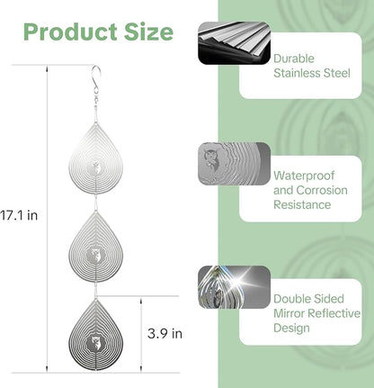 OFFO 304 Stainless Steel Bird Reflectors, Double-Sided Reflective 3D Water Drop Bird Scare Devices, Outdoor Garden Decor for Patio Yard Porch Pool Window, 9 PCS