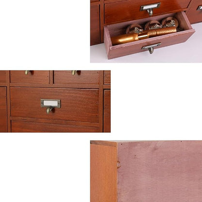 Apothecary Drawers Apothecary Cabinet with Drawers, Brown | 12 Drawer Library Card Catalog, Wooden Storage Box, Wooden Desktop Organizer with Metal Handles-Fulled Assembled