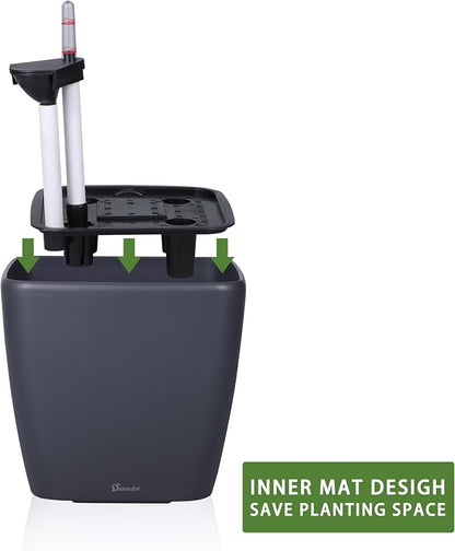 Dexceder 15x14 Self Watering Planter with Wheels (Slate Gray Matte) | Inner Mat Design, Thickened Large Floor Standing Flower Plant Pot with Water Level Indicator Indoor Outdoor