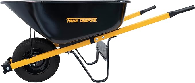 True Temper Steel Wheelbarrow with Never Flat Tire & Steel Handles, 6 Cu. Ft
