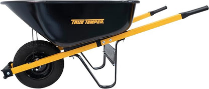 True Temper Steel Wheelbarrow with Never Flat Tire & Steel Handles, 6 Cu. Ft