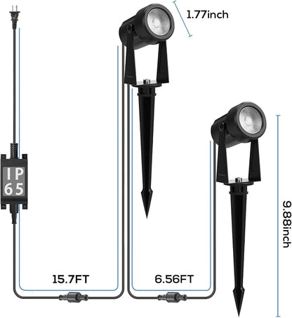 Banord Outdoor Landscape Lighting, 8 Pack Outdoor Spot Lights, Low Voltage LED Landscape Lighting with Transformer for Yard, Plant, Lawn, Garden, IP65 Waterproof & 2700K Warm White