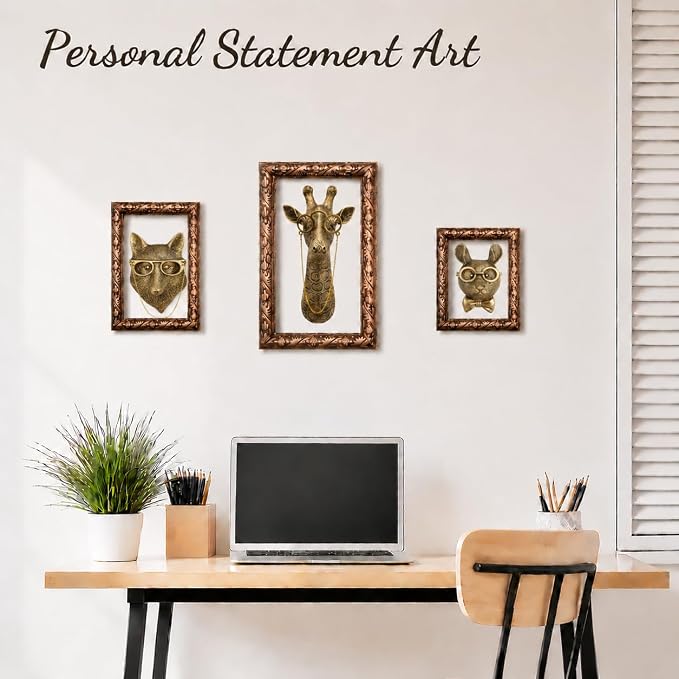 UITWMKTG Gold Animal Head Wall Decor Wall Sculpture Home Decor Statue for Living Room Office Bedroom Modern Decor for Men Women Fox