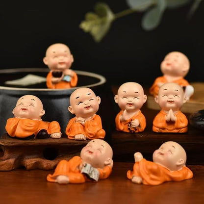 8Pcs Little Buddha Statue Mini Baby Monk Figurines Small Buddhas Figures for DIY Zen Garden Car Dashboard Office Tabletop Shelf Home Decoration