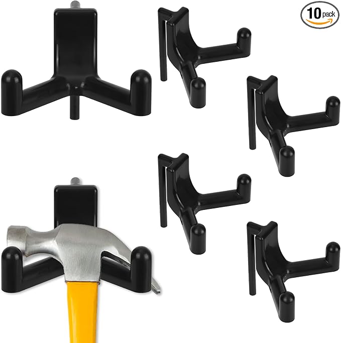 BOXOB 10pcs Shed Hooks for Rubbermaid Fasttrack, Multi Purpose Shed Organizer Plastic Power Tool Hangers Holder Accessories Organization & Storage for Garage Hanging Shovel Rake Sports Equipment