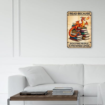 mmiishe Retro Dragon Wall Art Vintage Metal Sign Dragon Gifts for Women Men Book Lovers Funny Wall Decor For Bedroom Cafe Library 8x12 Inches Birthday Anniversary Decoration Retro