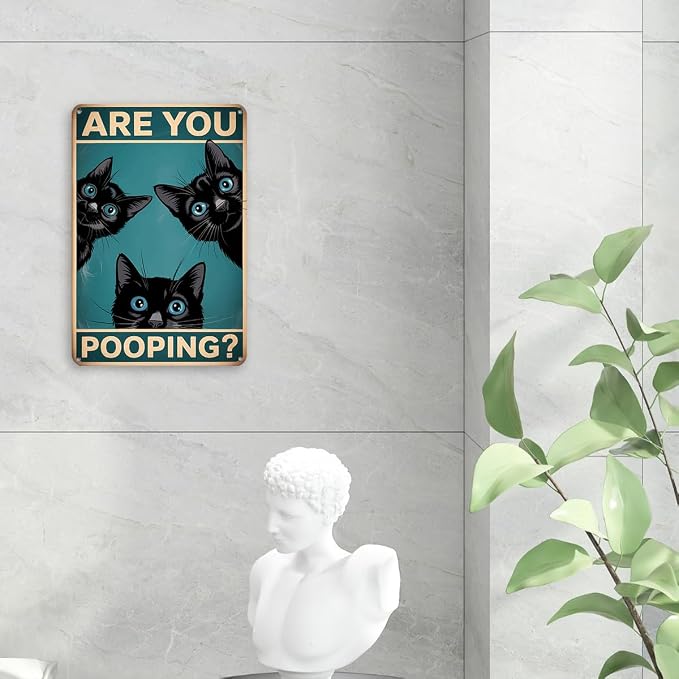 mmiishe Bathroom Decor Cat Lover Gifts for Women Men Funny Bathroom Signs Vintage Metal Black Cat Decor Are You Pooping for Restroom Toilet Powder Room Wall Decor 8x12 Inches Birthday Anniversary