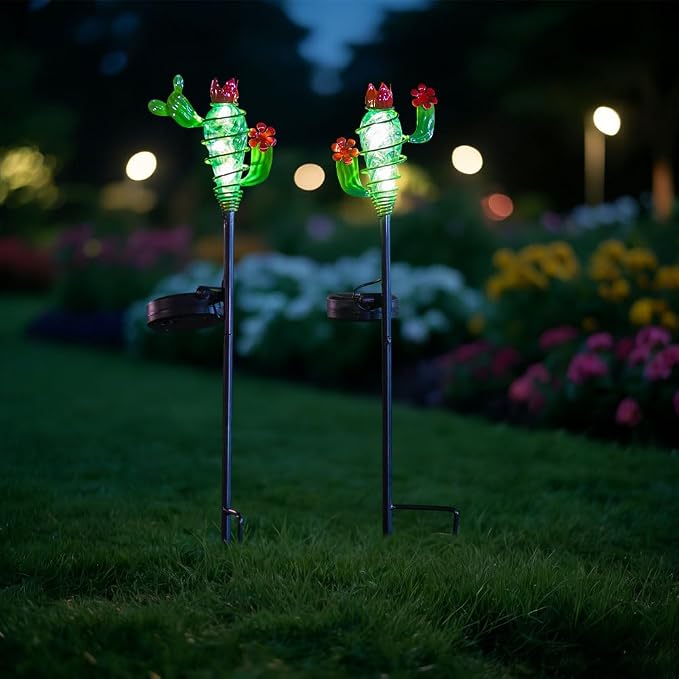 Viveta 2Pack Garden Solar Lights - Cactus Solar Figurine Lights Stake | Waterproof Outdoor Decor for Pathway, Patio，Lawn