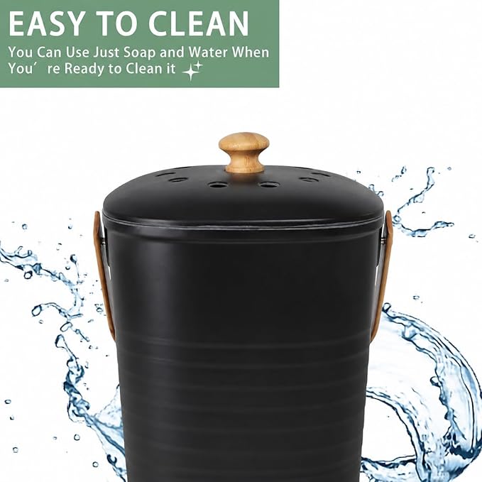 MUMTOP Bamboo Fiber Compost Bin Kitchen Countertop Compost Bin with lid – Small Compost Bin Made of Sustainable Bamboo Fiber Includes Charcoal Filter