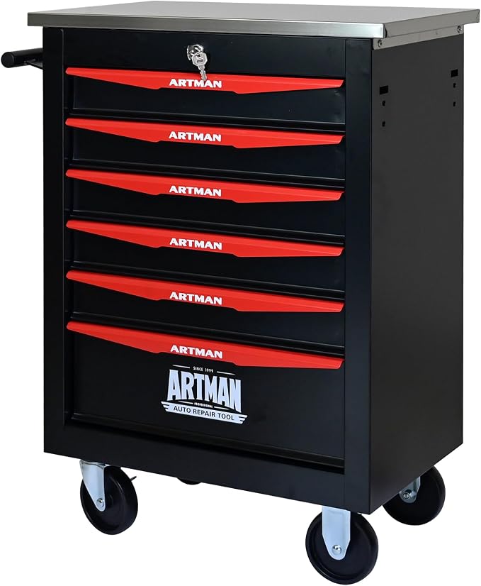 KEIKI 6 Drawers Tool Cart on Wheels,Multifunctional Rolling Tool Chest Tool Storage,Drawers Rolling Tool Trolley Organizer Tool Case for Garage, Warehouse, Workshop, Repair Shop (Black)