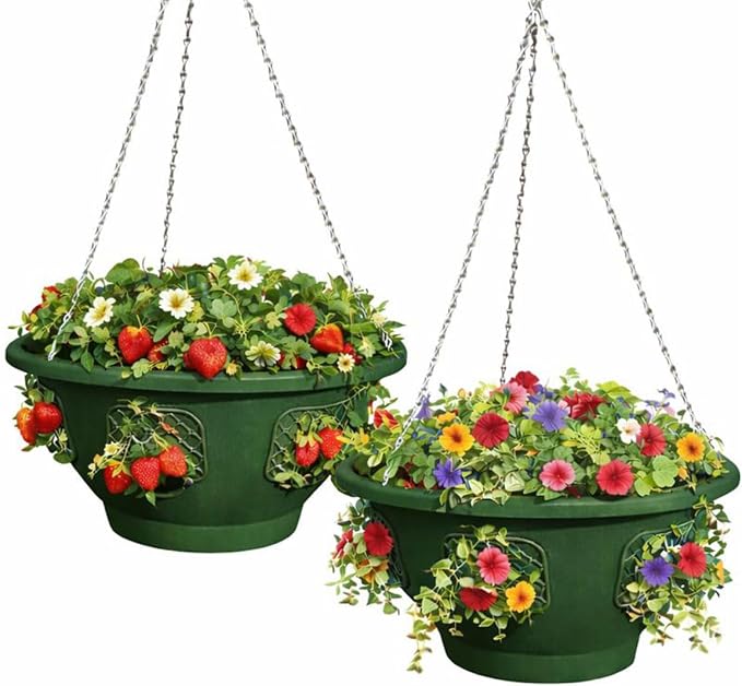 Ultimate Hanging Baskets - Strawberry, Tomato, Flower, and Herb Outdoor Planters - Use Garden Pots for Growing Plants Outside On A Deck, Fence, or Balcony (10, Deep Forest)