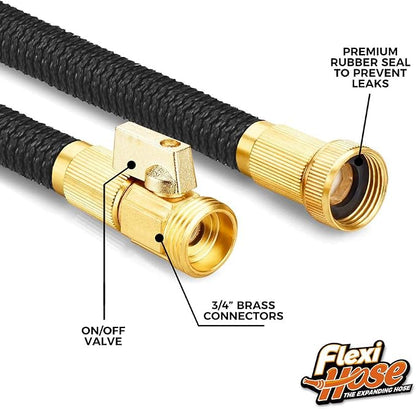 Flexi Hose Plus Expandable Garden Hose with 8 Function Nozzle, 50FT - Lightweight Retractable Garden Hose, Water Hose - No-Kink Flexibility, 3/4 Inch Solid Brass Fittings Includes Hook & Bag