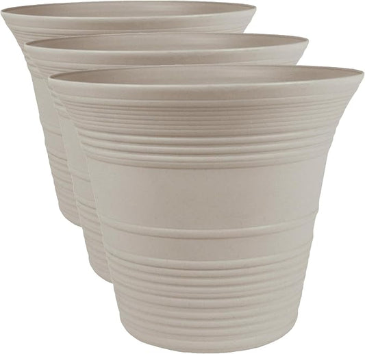 The HC Companies 12 Inch Sedona Round Self Watering Planter - Decorative Lightweight Plastic Plant Pot for Indoor Outdoor Plants Flowers Herbs, Cottage Stone (Pack of 3)