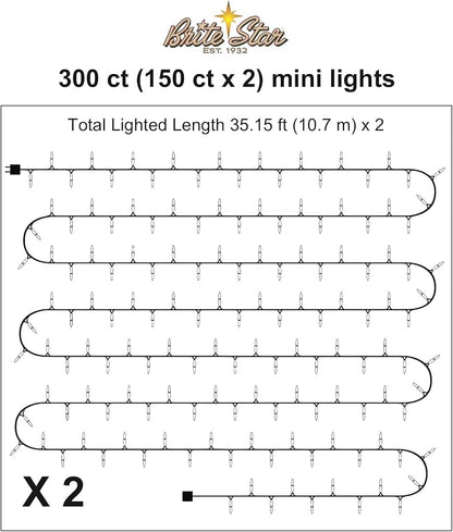 Brite Star 300 Count Mini String to String Lights, Green Wire, Clear