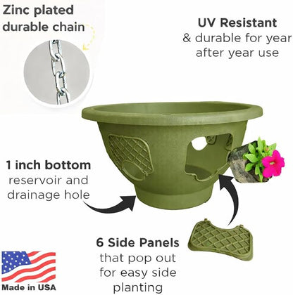 Ultimate Hanging Baskets - Strawberry, Tomato, Flower, and Herb Outdoor Planters - Use Garden Pots for Growing Plants Outside On A Deck, Fence, or Balcony (10, Sagebrush Green)