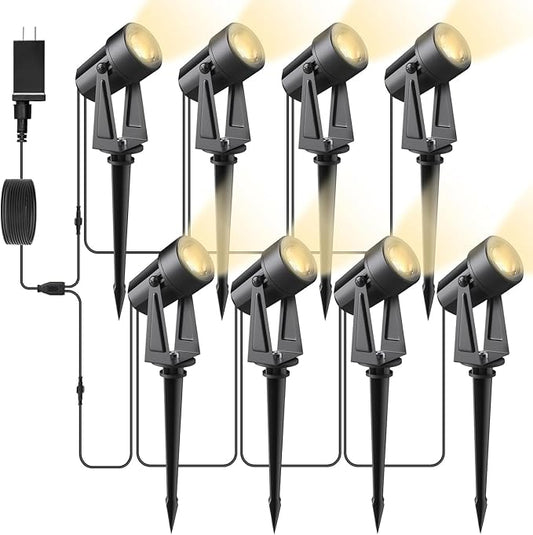 Svater Landscape Lighting Outdoor, 8 Pack Low Voltage Spotlights with Transformer, Plug in LED Spot Lights for Pathyway, Backyard, House,3000K Warm White, Super Bright 3W 250Lumem, Black