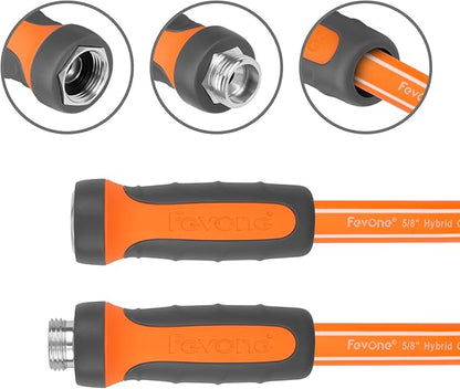 FEVONE Heavy Duty Garden Hose 12 ft, Hybrid Polymer Water Hose | Flexible, Leak-Free, Lightweight, 5/8 ID, 600 PSI, 3/4 GHT Aluminum Fittings with Swivel Handles