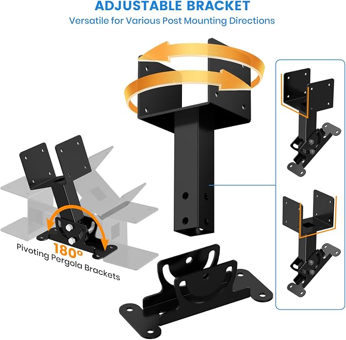 3 Pcs 4“x 4" Roof Riser Brackets Kit(ID 3.6"x3.6"), Heavy Duty Adjustable Angle Pergola Brackets of 0 to 180 Degrees Pergola Kit, Black Powder-Coated Fit 4x4,4x6 Lumber for Patio Gazebos/Pergolas