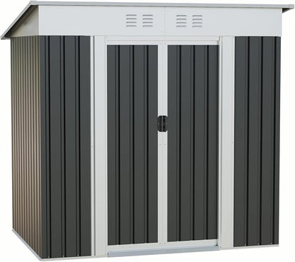 YOPTO 6x4 FT Storage Shed,Waterproof Garden Tool Shed with Lockable Door, Outdoor Metal Utility Shed for Backyard Patio Lawn,Grey