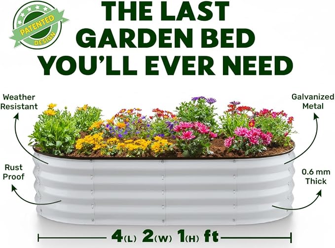 Plant & Plot Galvanized Raised Garden Beds Outdoor // 4×2×1 ft (2-Pack) Planter Raised Beds for Gardening, Vegetables, Flowers // Large Metal Garden Box // Patented Tool-Free Design (Light Gray)