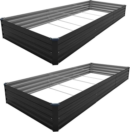 2PCS 12x4x1ft Galvanized Raised Garden Bed Kit,Gardening Planter Box | Outdoor Elevated Metal Planter Box For Vegetables, Flowers, Herbs, Anti-Rust Galvanized Steel, Open Drainage, Sturdy (Black)