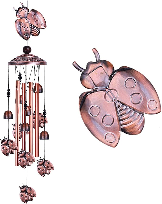 Ladybug Wind Chimes Outdoor Decor - with 4 Tubes 6 Bells 7 Ladybugs 36In Waterproof Mobile Romantic Wind Catcher Ladybug Windchimes for Home, Xmas Mom Gifts, Festival, Balcony, Garden Decoration